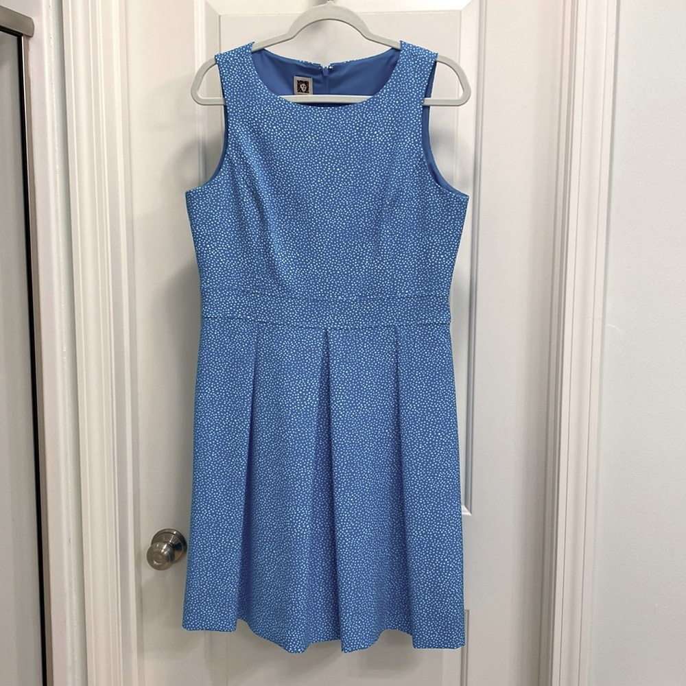 Anne Klein size 12 polyester turquoise mini poka dot dress (I always wash)